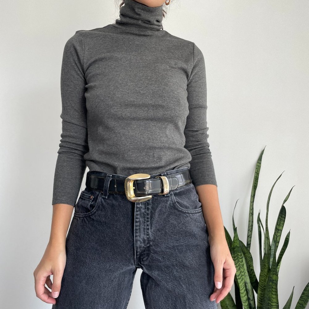 Vintage Ralph Lauren gray cotton long sleeve turtleneck top - Picture 2 of 9